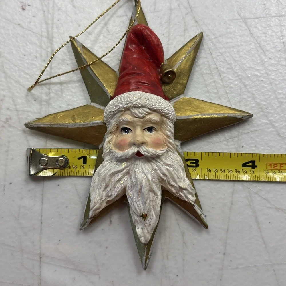 VTG Set Of 3‎ Wooden Ornaments Santa Hanger Articulated Star Santa Moon
